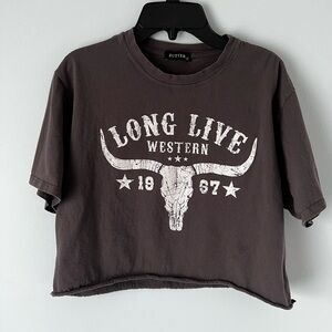 Women’s Cropped Western Short Sleeve Cotton T-Shirt, Small